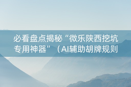必看盘点揭秘“微乐陕西挖坑专用神器”（AI辅助胡牌规则)