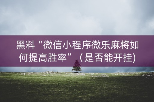 黑料“微信小程序微乐麻将如何提高胜率”（是否能开挂)