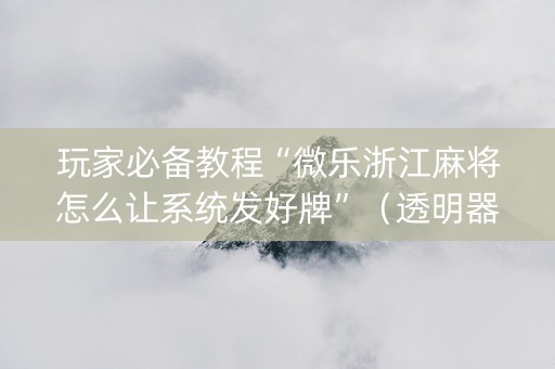玩家必备教程“微乐浙江麻将怎么让系统发好牌”（透明器教程)