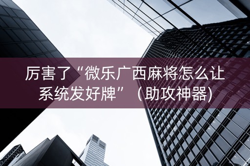厉害了“微乐广西麻将怎么让系统发好牌”（助攻神器)