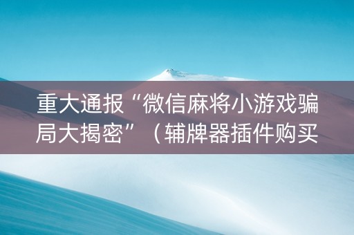 重大通报“微信麻将小游戏骗局大揭密”（辅牌器插件购买)