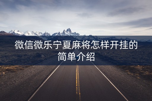 微信微乐宁夏麻将怎样开挂的简单介绍