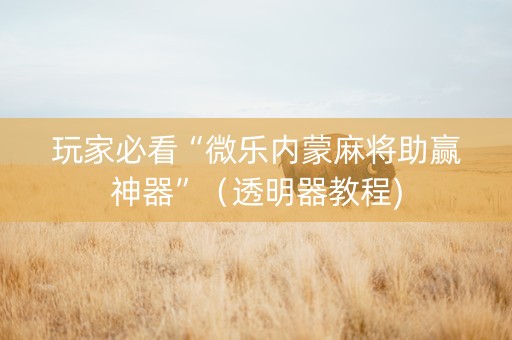 玩家必看“微乐内蒙麻将助赢神器”（透明器教程)