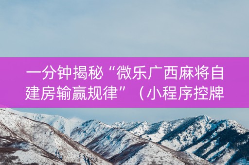 一分钟揭秘“微乐广西麻将自建房输赢规律”（小程序控牌器)