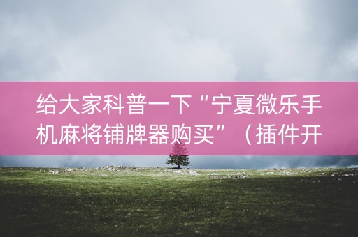 给大家科普一下“宁夏微乐手机麻将铺牌器购买”（插件开挂免费AI)