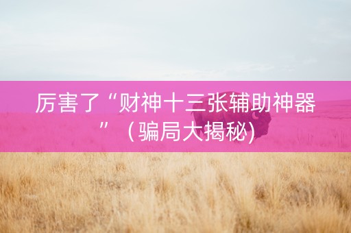 厉害了“财神十三张辅助神器”（骗局大揭秘)