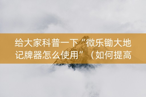 给大家科普一下“微乐锄大地记牌器怎么使用”（如何提高胜率)