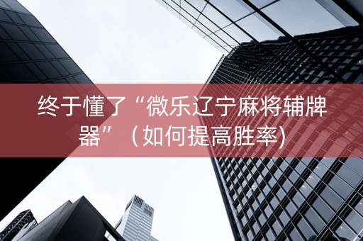 终于懂了“微乐辽宁麻将辅牌器”（如何提高胜率)