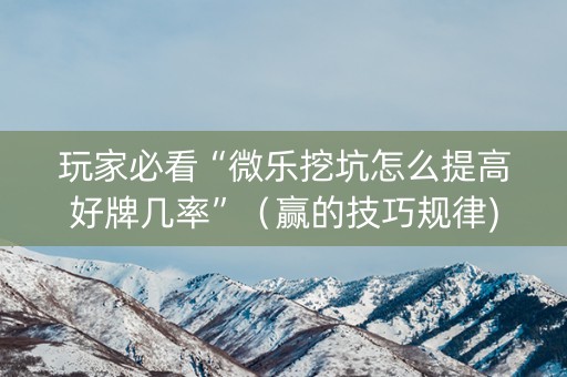 玩家必看“微乐挖坑怎么提高好牌几率”（赢的技巧规律)