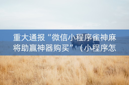 重大通报“微信小程序雀神麻将助赢神器购买”（小程序怎么才会赢)