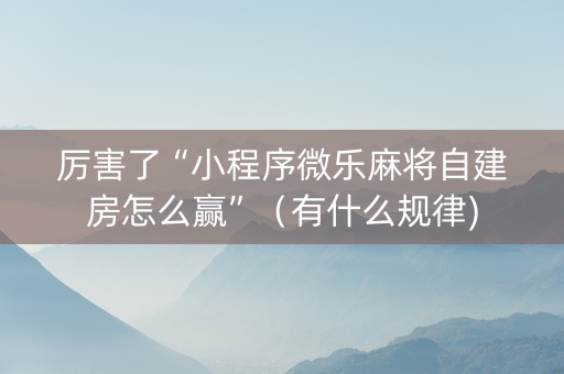 厉害了“小程序微乐麻将自建房怎么赢”（有什么规律)