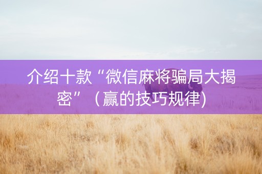 介绍十款“微信麻将骗局大揭密”（赢的技巧规律)