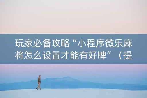 玩家必备攻略“小程序微乐麻将怎么设置才能有好牌”（提高胜率软件)