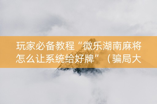 玩家必备教程“微乐湖南麻将怎么让系统给好牌”（骗局大揭秘)