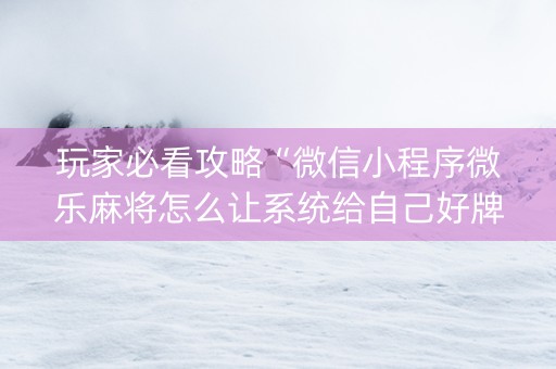 玩家必看攻略“微信小程序微乐麻将怎么让系统给自己好牌”（攻略插件)
