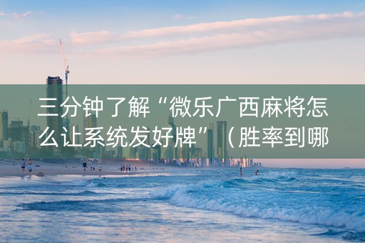 三分钟了解“微乐广西麻将怎么让系统发好牌”（胜率到哪调)