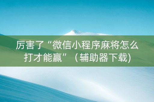厉害了“微信小程序麻将怎么打才能赢”（辅助器下载)