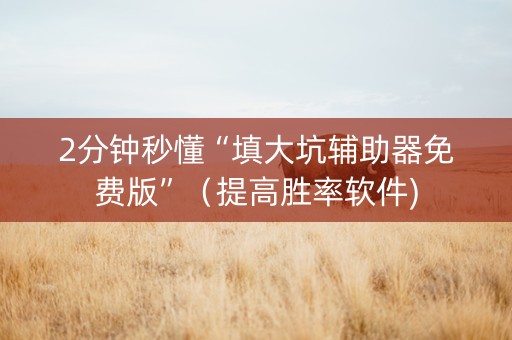 2分钟秒懂“填大坑辅助器免费版”（提高胜率软件)