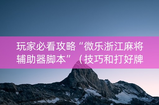 玩家必看攻略“微乐浙江麻将辅助器脚本”（技巧和打好牌方法)