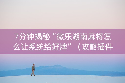 7分钟揭秘“微乐湖南麻将怎么让系统给好牌”（攻略插件)