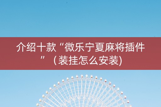介绍十款“微乐宁夏麻将插件”（装挂怎么安装)