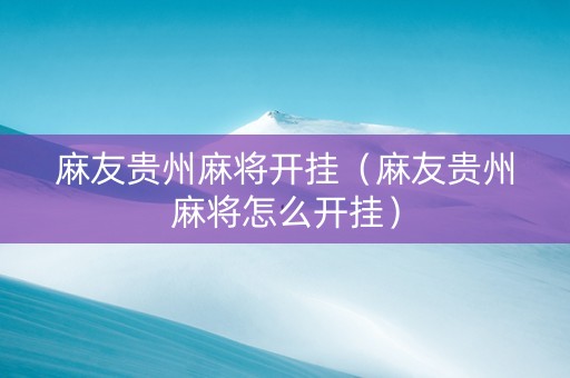 麻友贵州麻将开挂（麻友贵州麻将怎么开挂）