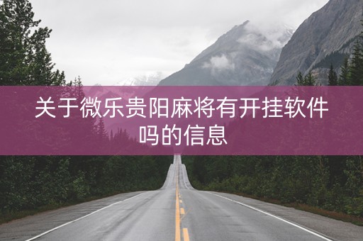 关于微乐贵阳麻将有开挂软件吗的信息