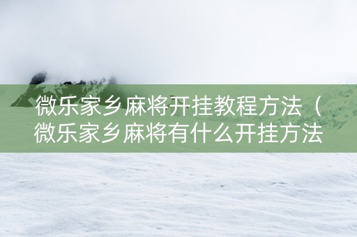微乐家乡麻将开挂教程方法（微乐家乡麻将有什么开挂方法）