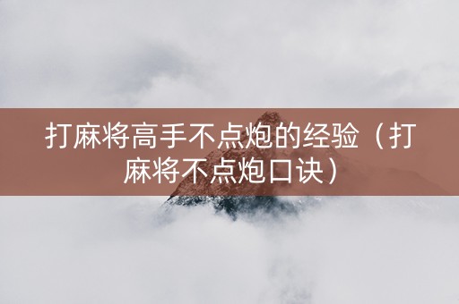 打麻将高手不点炮的经验（打麻将不点炮口诀）