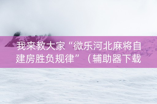 我来教大家“微乐河北麻将自建房胜负规律”（辅助器下载)