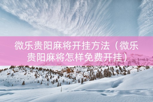 微乐贵阳麻将开挂方法（微乐贵阳麻将怎样免费开挂）