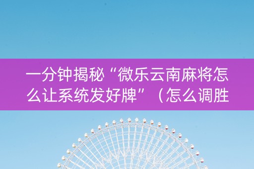 一分钟揭秘“微乐云南麻将怎么让系统发好牌”（怎么调胜率)