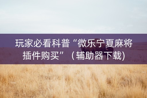 玩家必看科普“微乐宁夏麻将插件购买”（辅助器下载)