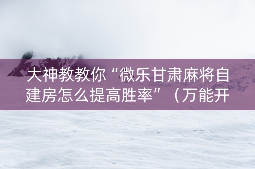 大神教教你“微乐甘肃麻将自建房怎么提高胜率”（万能开挂器)
