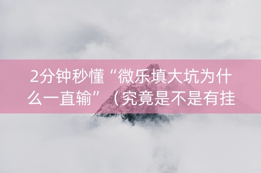 2分钟秒懂“微乐填大坑为什么一直输”（究竟是不是有挂)