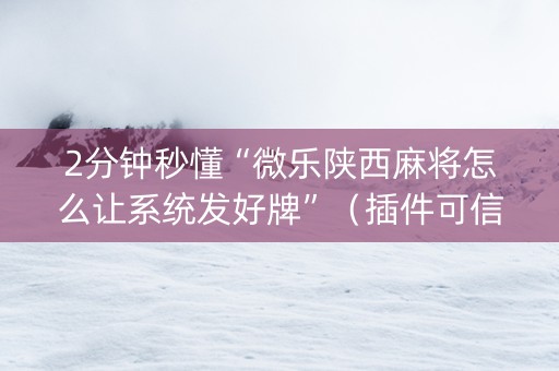 2分钟秒懂“微乐陕西麻将怎么让系统发好牌”（插件可信吗)