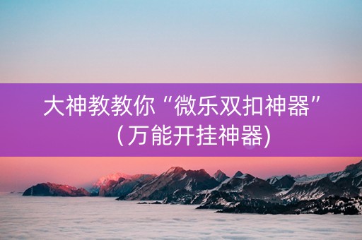 大神教教你“微乐双扣神器”（万能开挂神器)