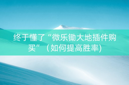 终于懂了“微乐锄大地插件购买”（如何提高胜率)