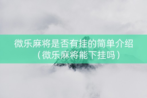 微乐麻将是否有挂的简单介绍（微乐麻将能下挂吗）