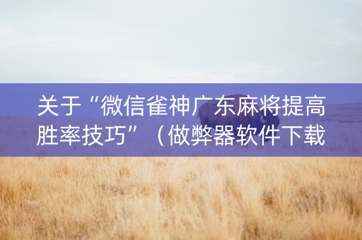 关于“微信雀神广东麻将提高胜率技巧”（做弊器软件下载)