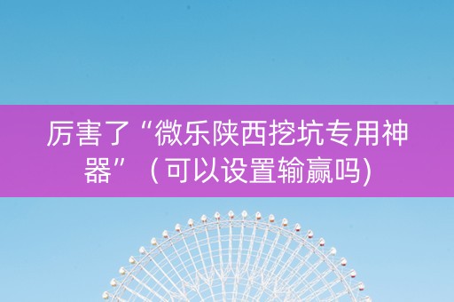 厉害了“微乐陕西挖坑专用神器”（可以设置输赢吗)