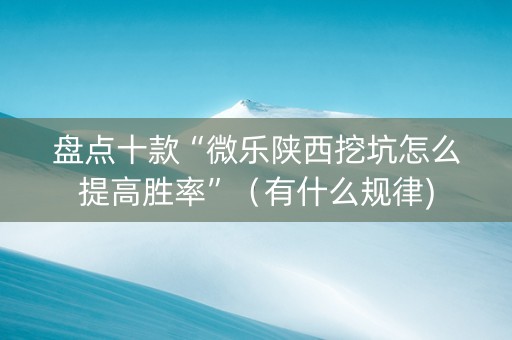 盘点十款“微乐陕西挖坑怎么提高胜率”（有什么规律)