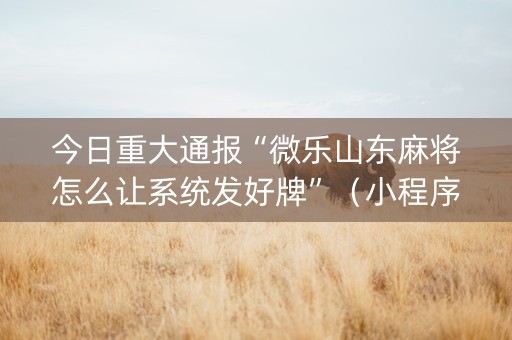 今日重大通报“微乐山东麻将怎么让系统发好牌”（小程序控牌器)