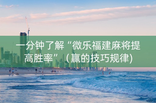 一分钟了解“微乐福建麻将提高胜率”（赢的技巧规律)