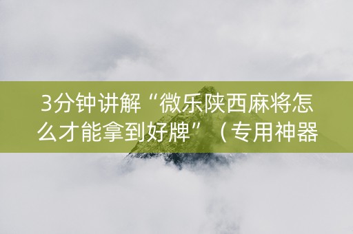 3分钟讲解“微乐陕西麻将怎么才能拿到好牌”（专用神器下载)