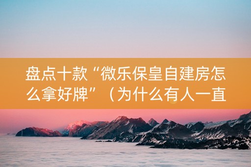 盘点十款“微乐保皇自建房怎么拿好牌”（为什么有人一直赢)