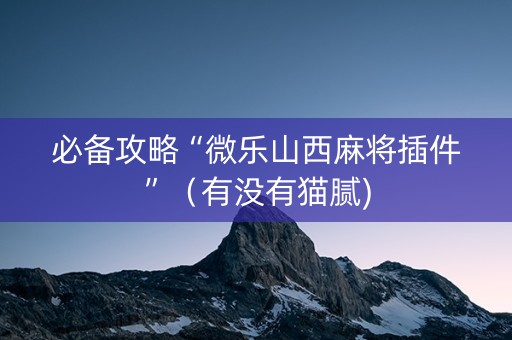必备攻略“微乐山西麻将插件”（有没有猫腻)