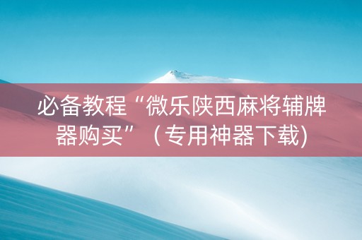 必备教程“微乐陕西麻将辅牌器购买”（专用神器下载)