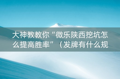 大神教教你“微乐陕西挖坑怎么提高胜率”（发牌有什么规律吗)