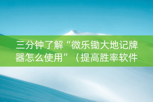 三分钟了解“微乐锄大地记牌器怎么使用”（提高胜率软件)